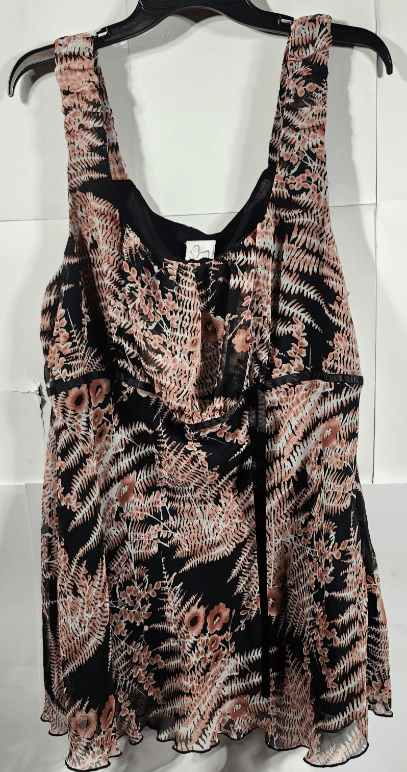 Fashion Bug Women's 20W Blouse Top Black Pink Floral Design Lightweight