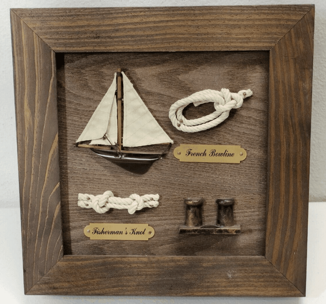 Fisherman Nautical Shadow Box W/Ship & Varity of Rope Knots