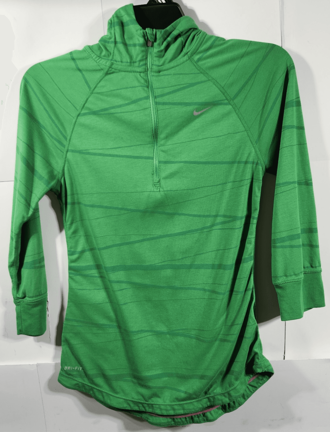 Nike Dri-Fit Running Hooded Shirt Girl's Small 1/4 Zip 3/4 Sleeve Youth