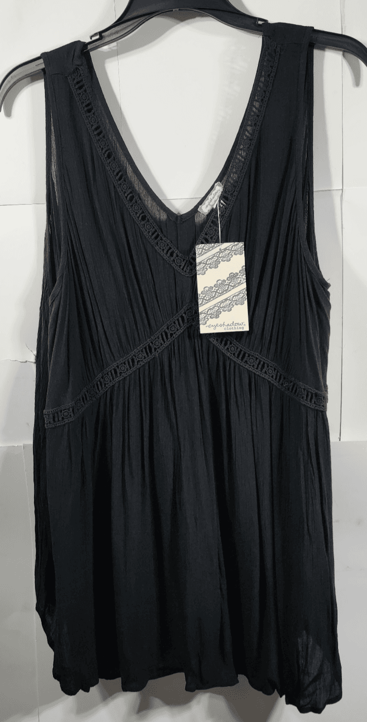 Y2k Style Eyeshadow Blouse Top 3X Black Gauze Fairy Grunge V-Neck NEW