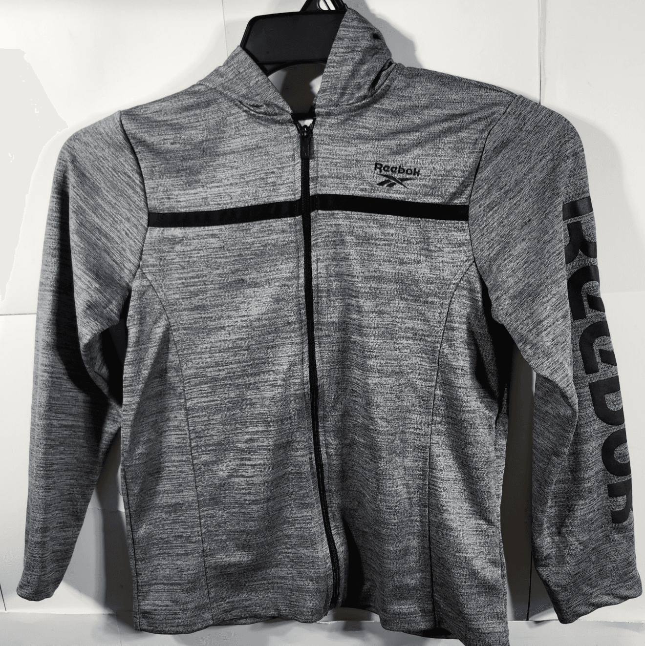 Reebok Boy's Hoodie Full Zip Logo Sweatshirt Size 10 Gray Black