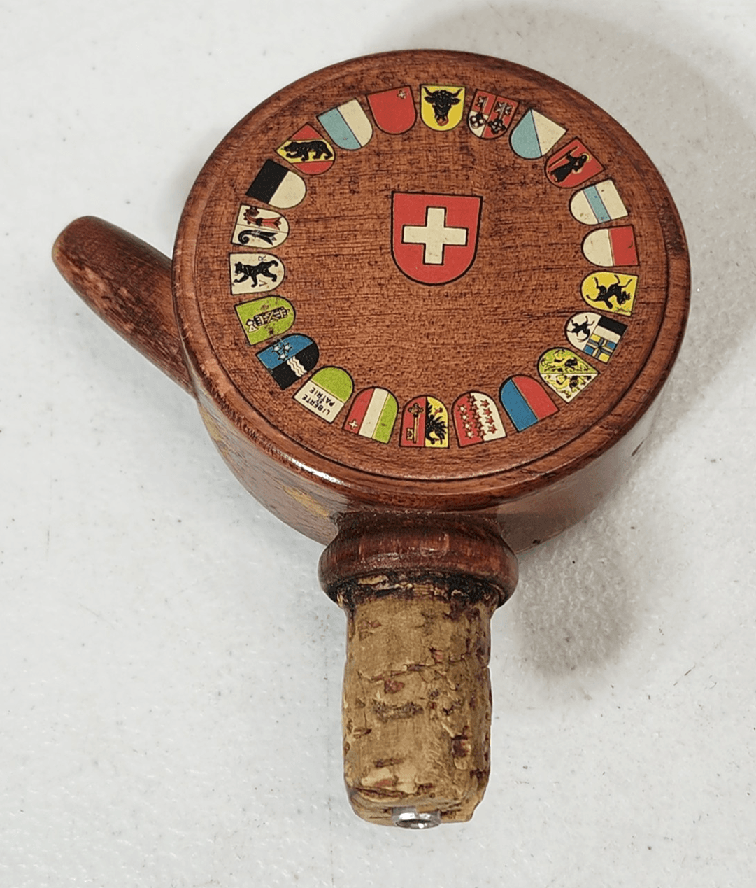 Scarce P.Maeder Lucerne Old Vintage Wood Carved Bottle Stopper Bar Art Decor
