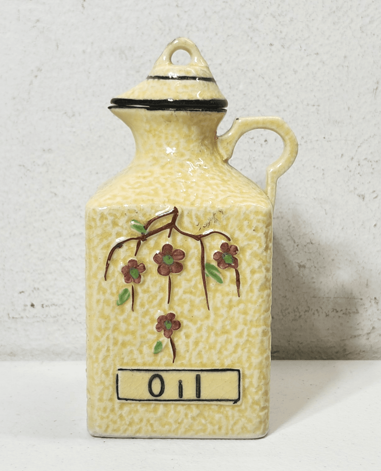 Hotta Yu Shoten Majolica Pottery Oil Jar Cherry Blossom Home Decor 1920’s