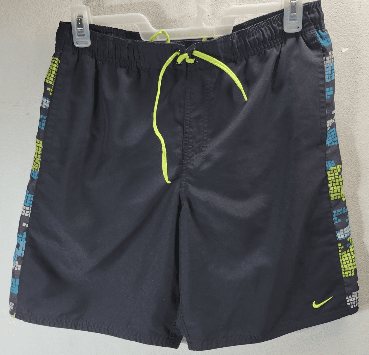 Vintage Nike Swim Board Shorts Black Green White Mens Size Medium y2k