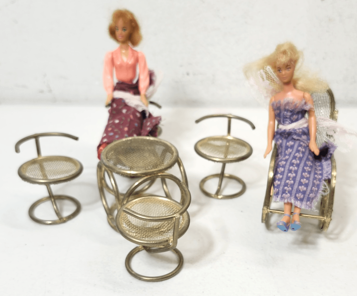 Vintage Doll & Furniture Bundle Lot Rocking Chair Table With Stools