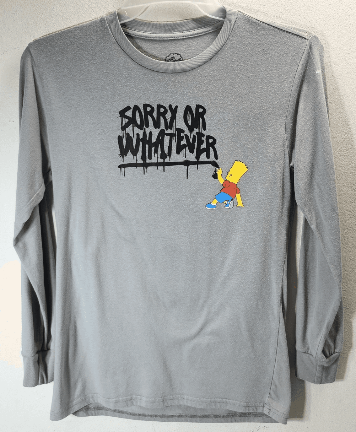 Men's Small Shirt Bart Simpson Graphic Double Sided Gray Long Sleeve Tshirt