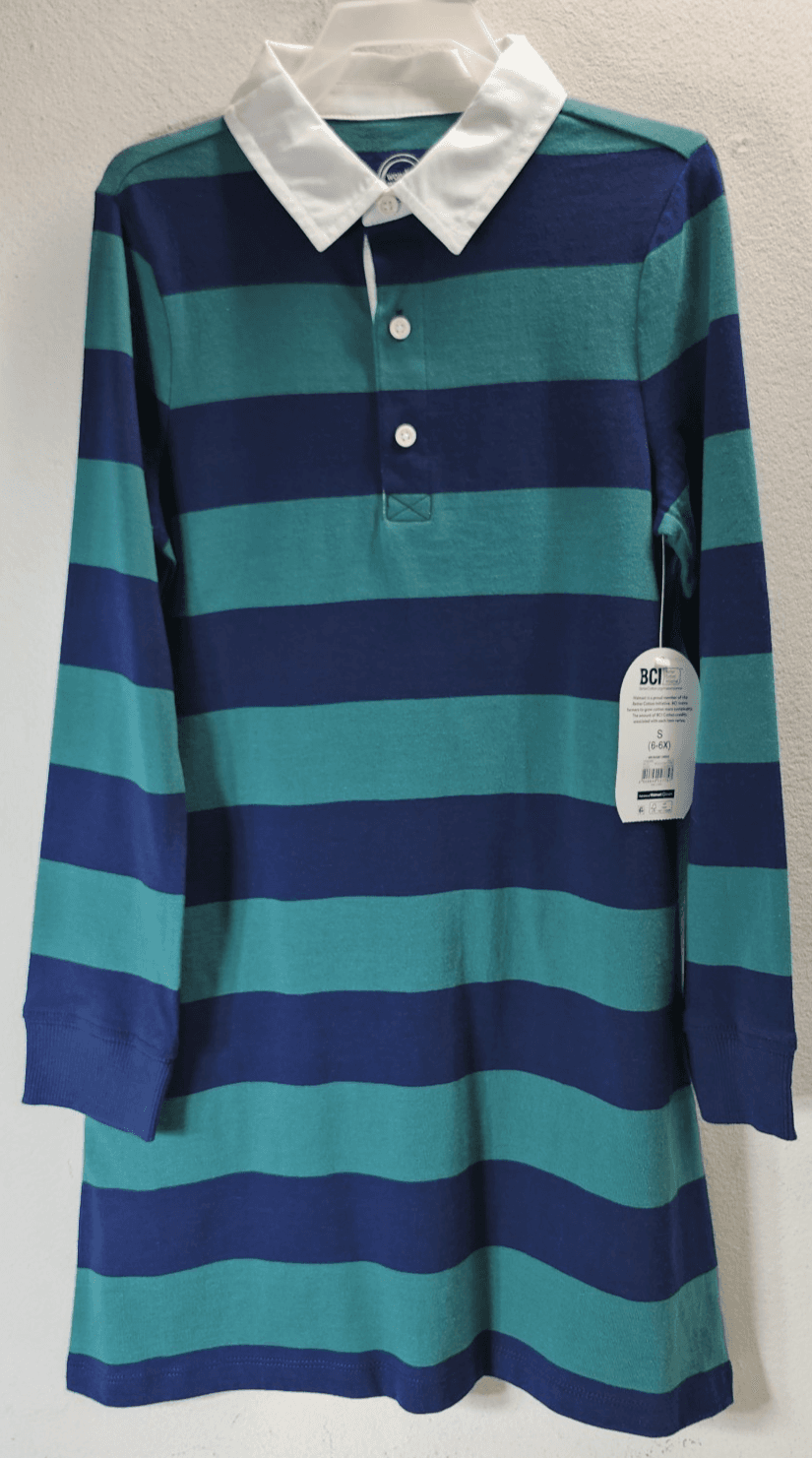 Wonder Nation Girls Striped Shirt Dress Top Size Small 6 Green Blue NEW