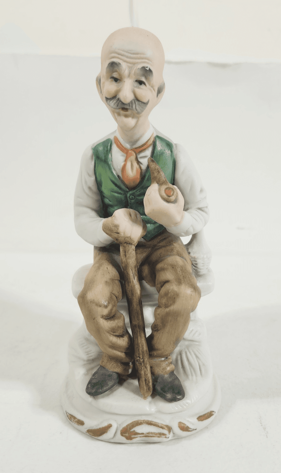 Vintage Figurine of a Man Smoking Pipe w/ Cane Portugal 6.5"