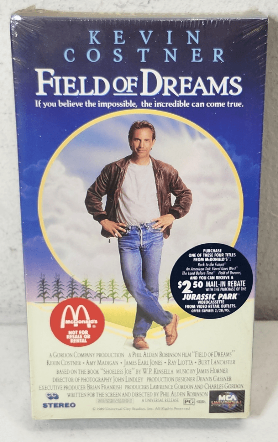 Field of Dreams VHS 1989 Factory Sealed Watermark McDonald's Jurassic Park Promo