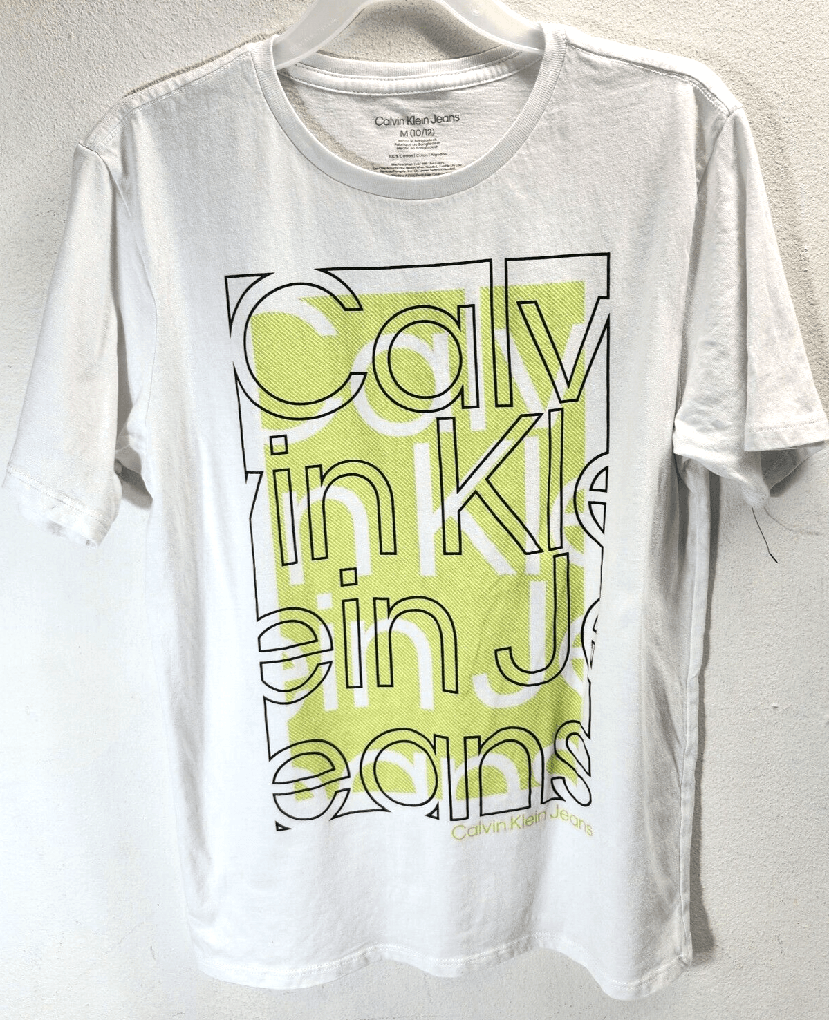 Calvin Klein Boys T-Shirt Size Medium 10-12 White Graphic Logo Short Sleeve