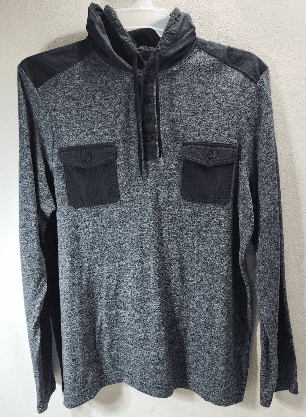 Rock & Republic Mens Size XXL Hooded Shirt Gray 4 Button Front Pockets