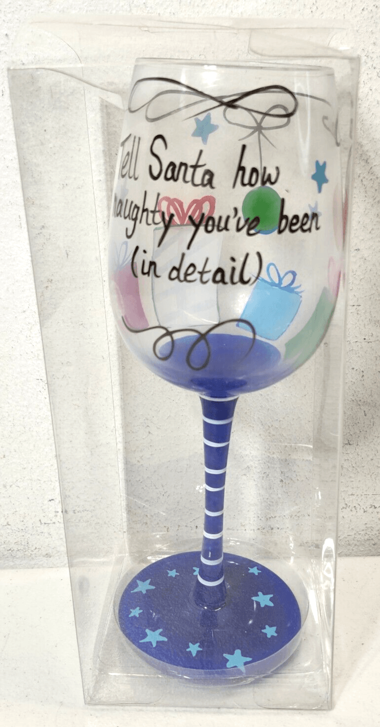 Colorful Goblet Painted With Xmas Decoration Glass Tell Santa How Naughty NEW