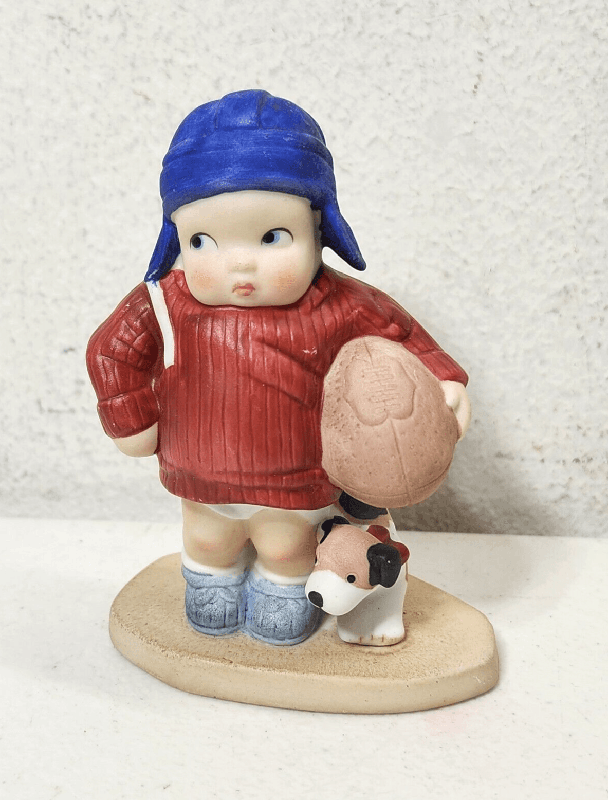 The Heirloom Tradition Ready For Kick-Off Boy Figurine Holding Football W/Dog