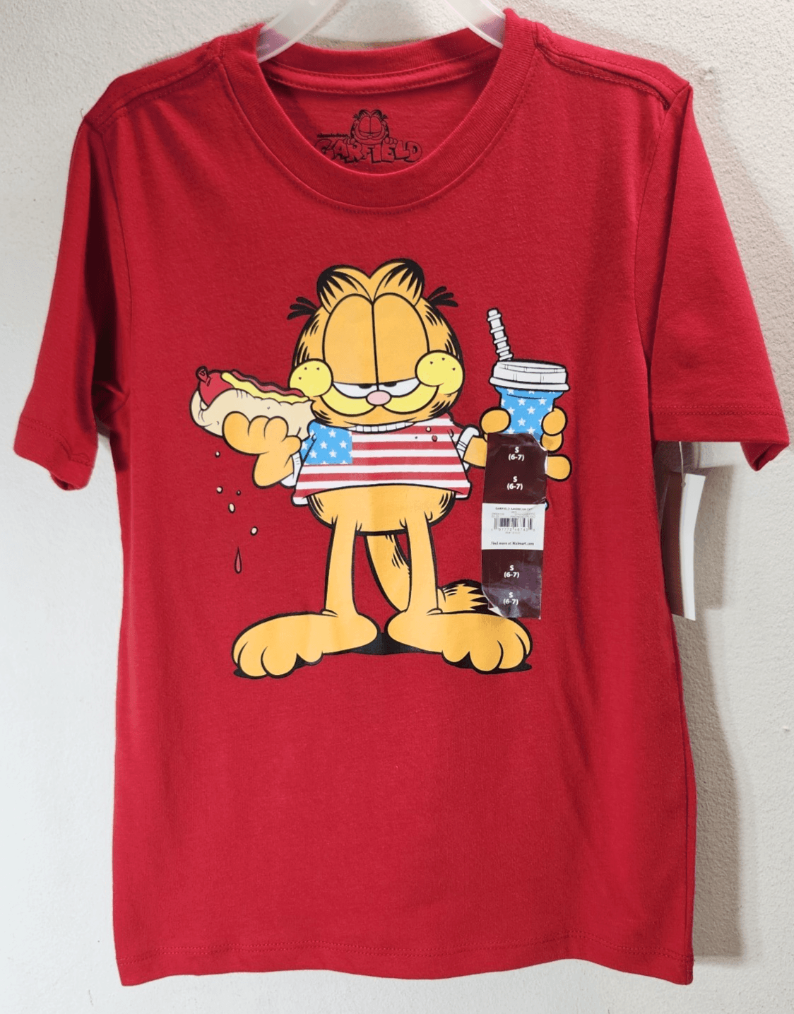 Garfield Cartoon TShirt Size Small 6-7 TV Show Comic Tee Red NEW