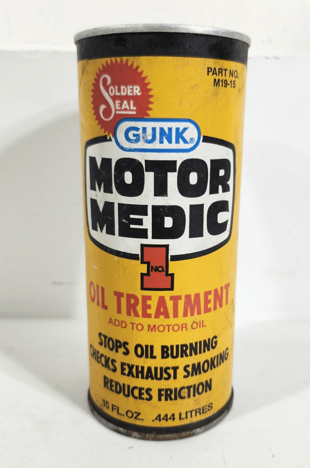 Vintage Solder seal, Motor Medic 1 Engine Oil Treatment empty 15oz Can