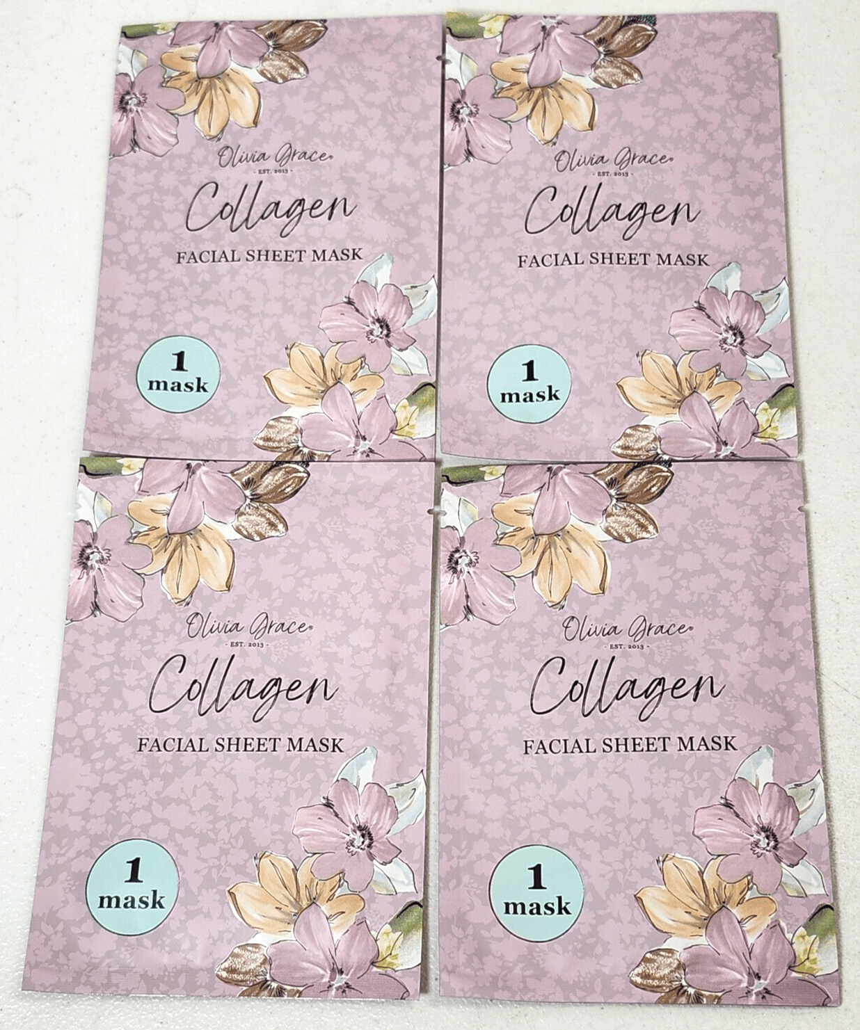 4 Olivia Grace Collagen Moisturizing Facial Sheet Mask Bundle Lot New