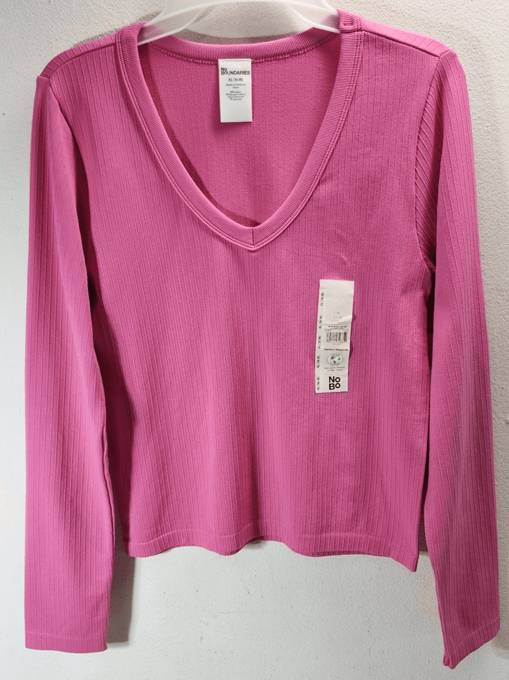 Women's Long Sleeve Tee Top Shirt Size XL V neck Pink No Boundaries NEW