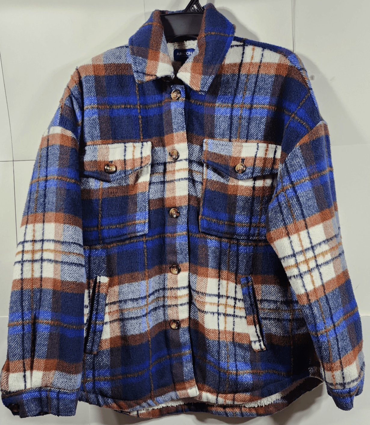 Arizona Jeans Shirt Men's S Plaid Button Up Flannel Fleece Lined Western
