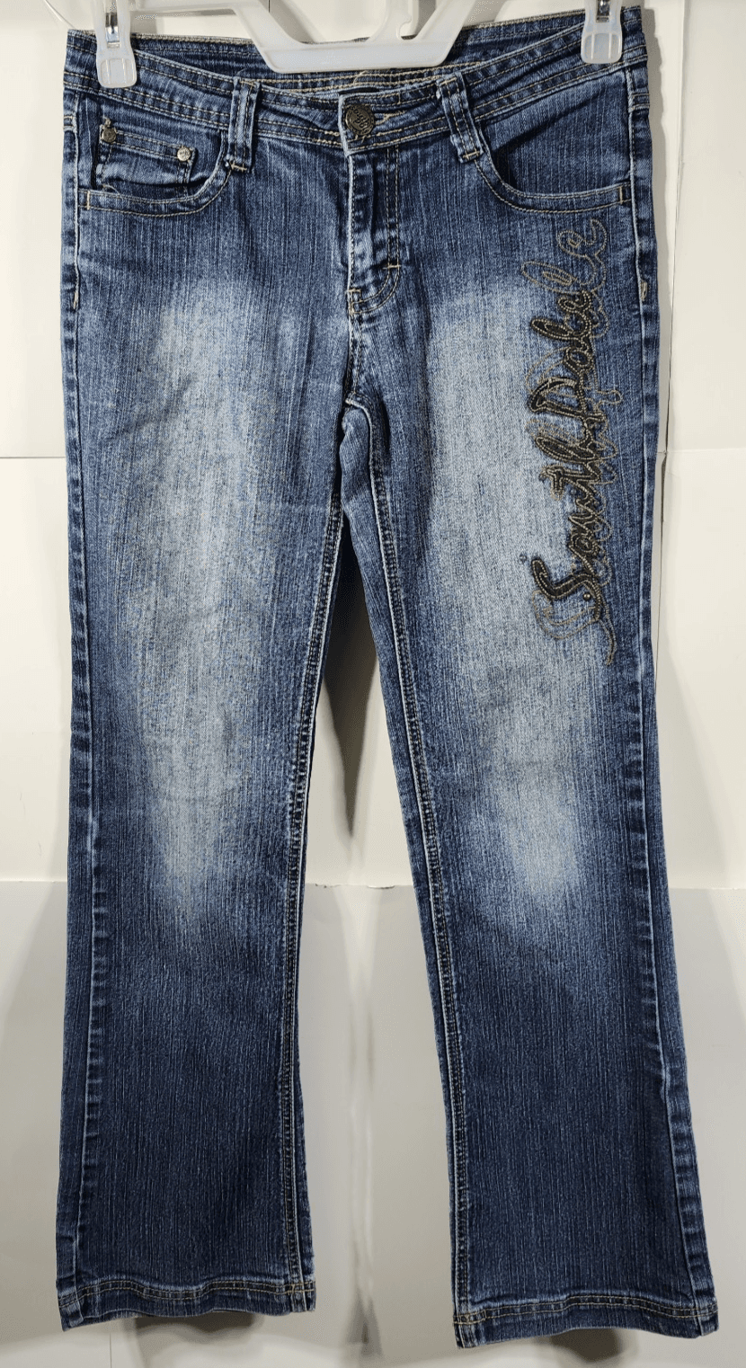 Vintage South Pole Jeans Womens Size 7 Blue Denim Embroidered Y2K Spellout