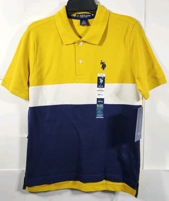 US Polo Assn. Boys Size L Shirt Short Sleeve Yellow White Blue NEW