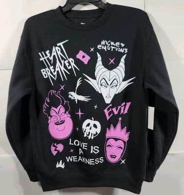 Disney Villains Women's XS Sweatshirt Black Graphic Long Sleeve NEW