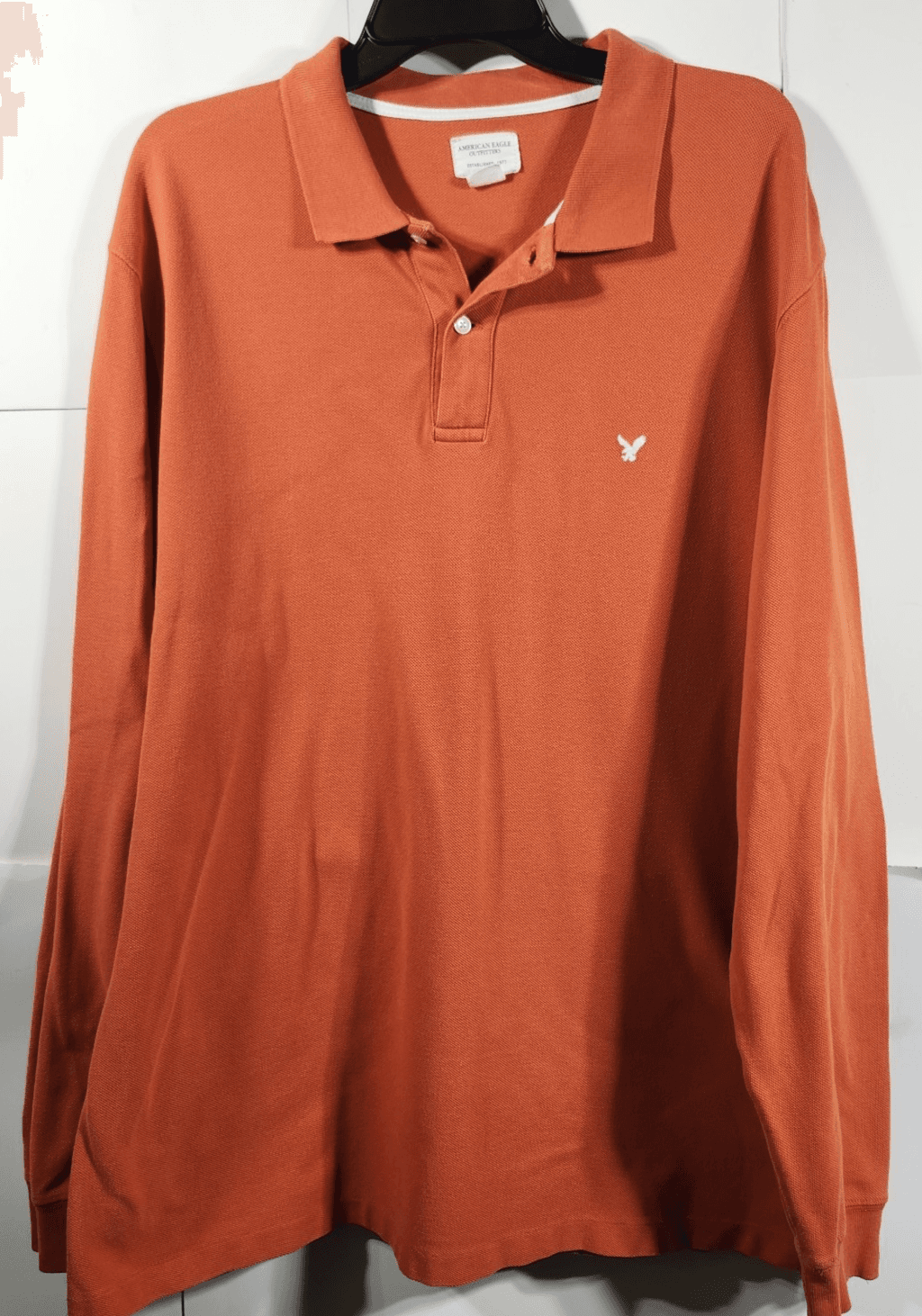 Vintage Y2K American Eagle Men's XL Polo Shirt Orange Long Sleeve