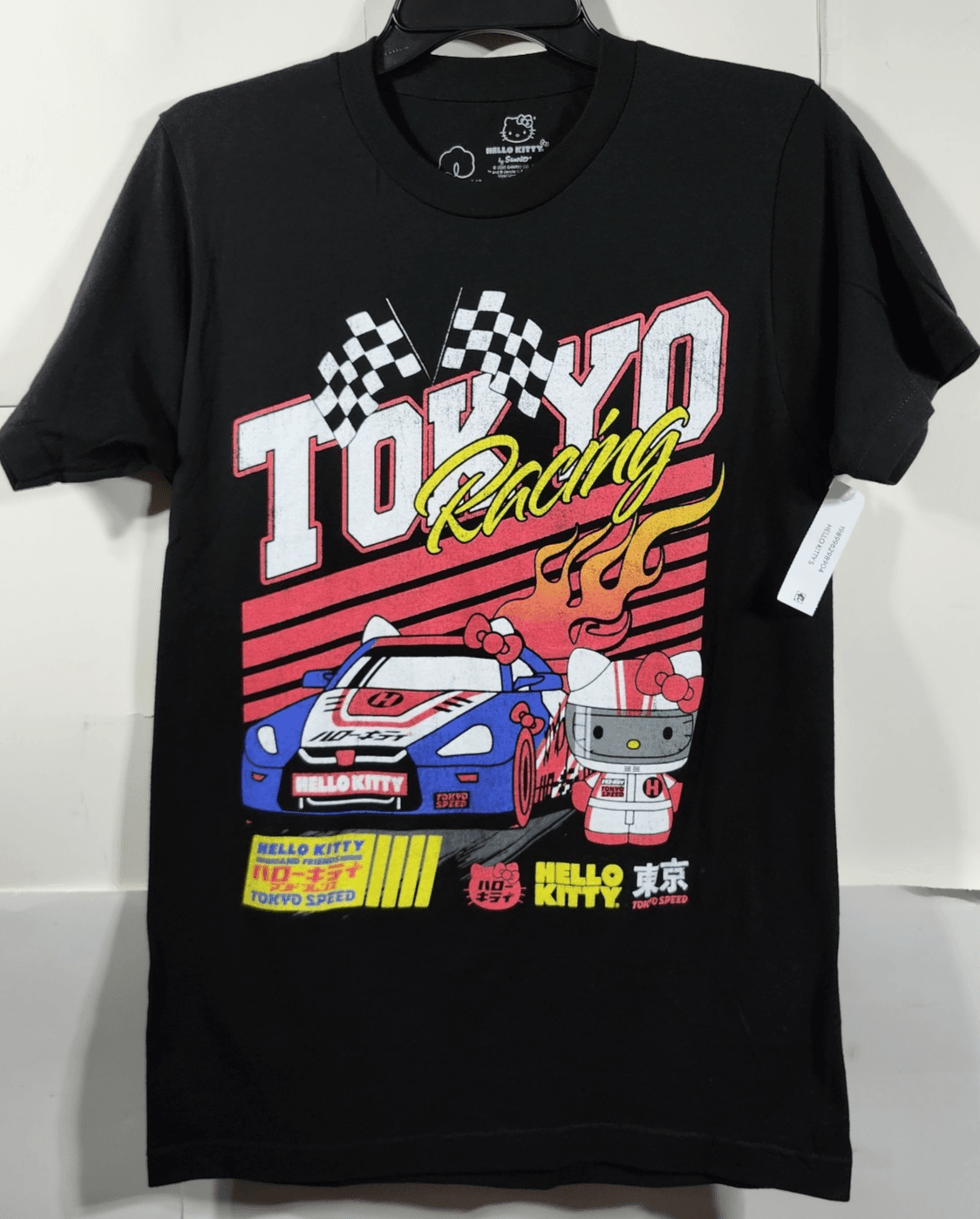 Hello Kitty by Sanrio Tokyo Racing Graphic Men's S Black Cotton T-Shirt NEW