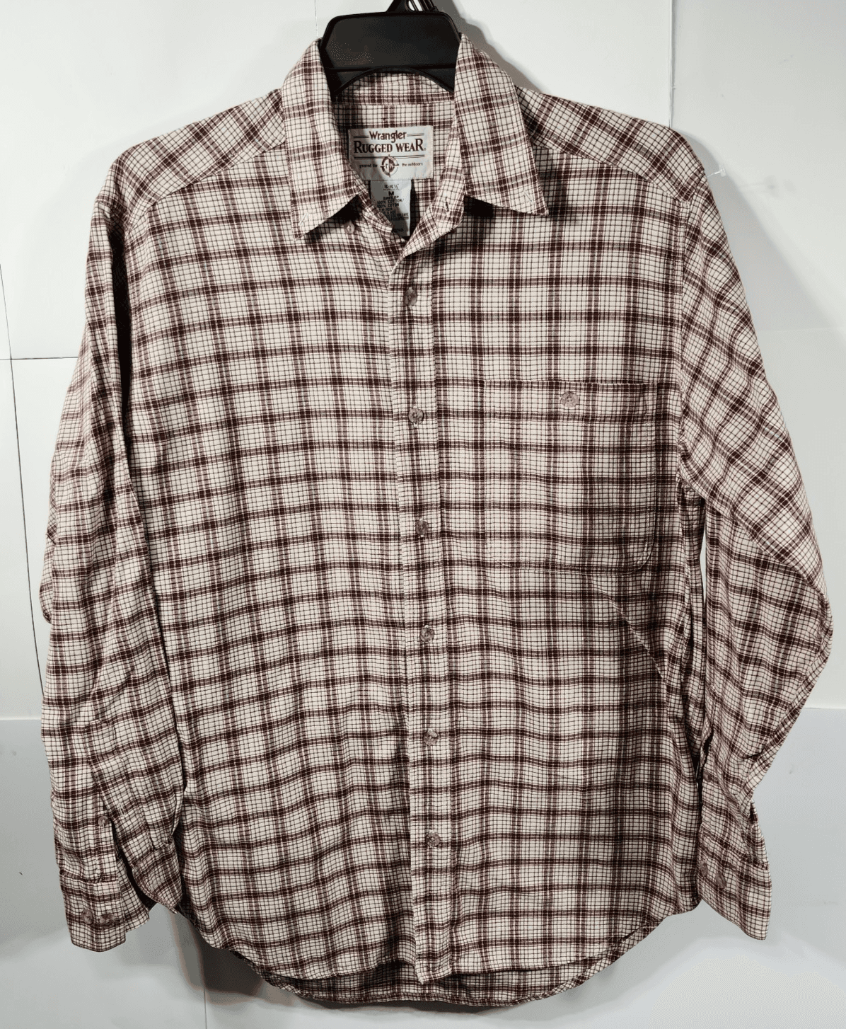 Wrangler Rugged Wear Men's Long Sleeve Button Down Shirt Red XL Pockets Work