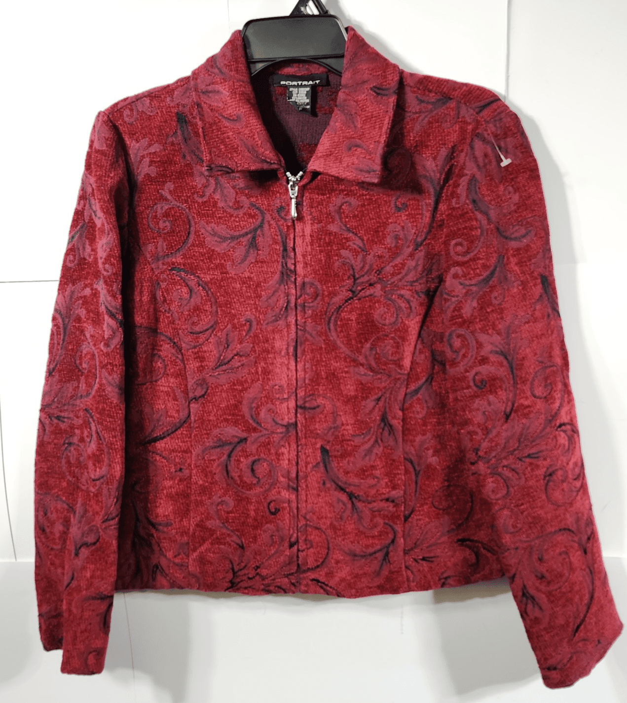 Portrait Women's Jacket Red Multi Colored Swirl Size 4P Long Sleeve