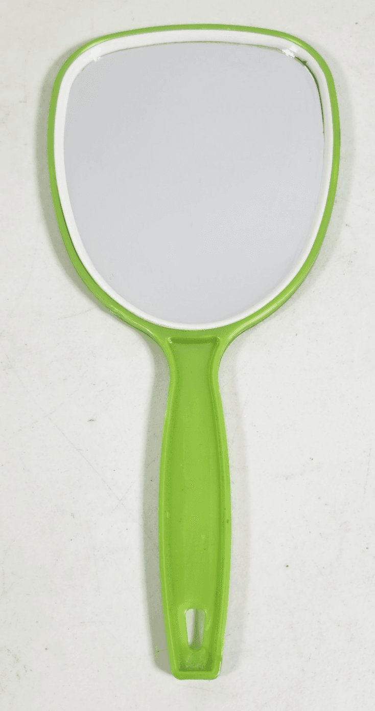 Vintage Plastic Vanity Hand Mirror Green 11”