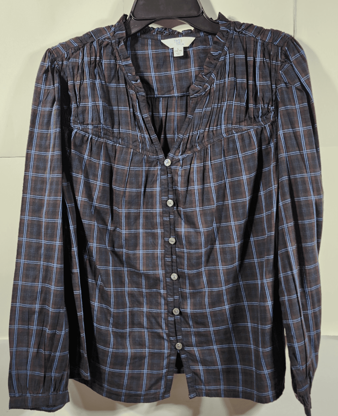 Time and Tru Women's L Shirt Plaid Long Sleeve Button Up Blouse NEW