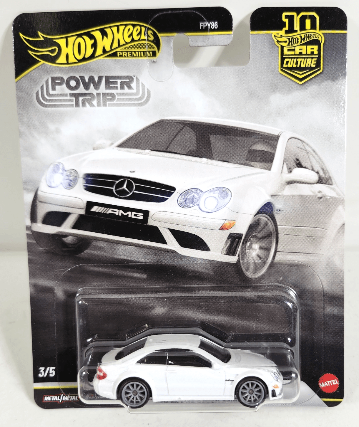 Hot Wheels Power Trip 2008 Mercedes-Benz CLK 63 AMG White Premium Car 1/64 Toy