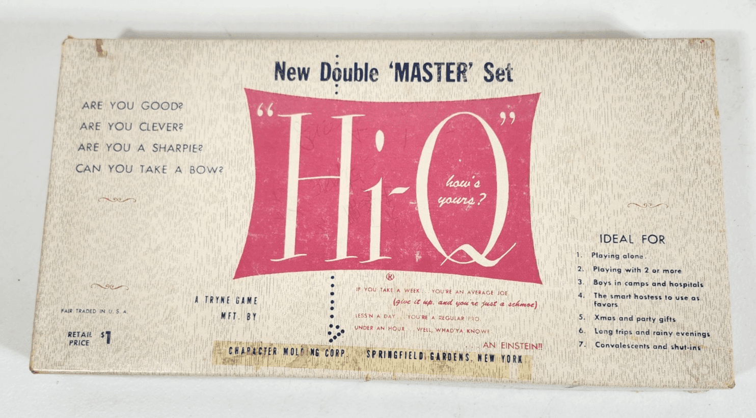 Vintage Hi-Q Double Master Set Game by Tryne Sales 1954