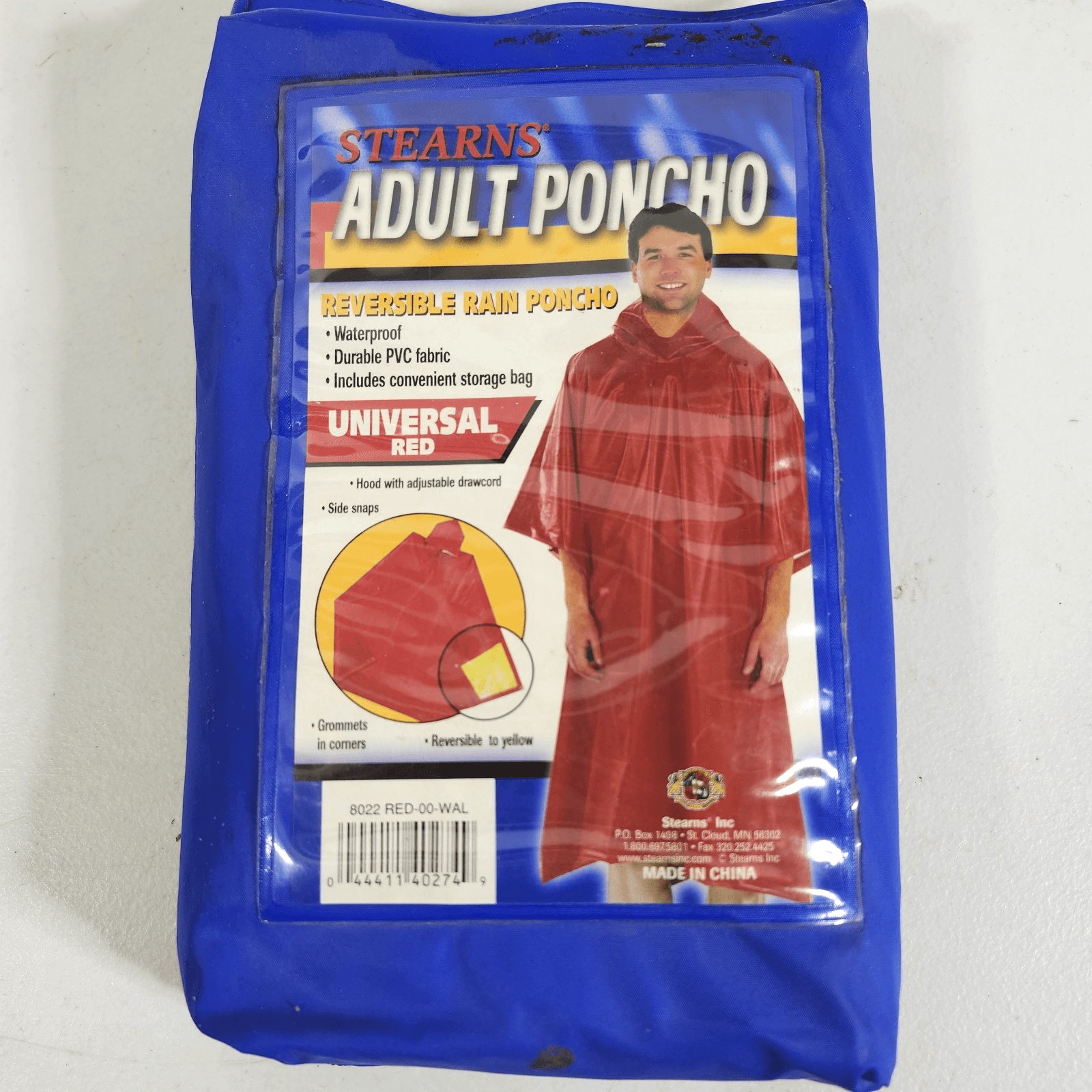 Stearn's Adult Reversible Rain Poncho-Taupe Red NEW