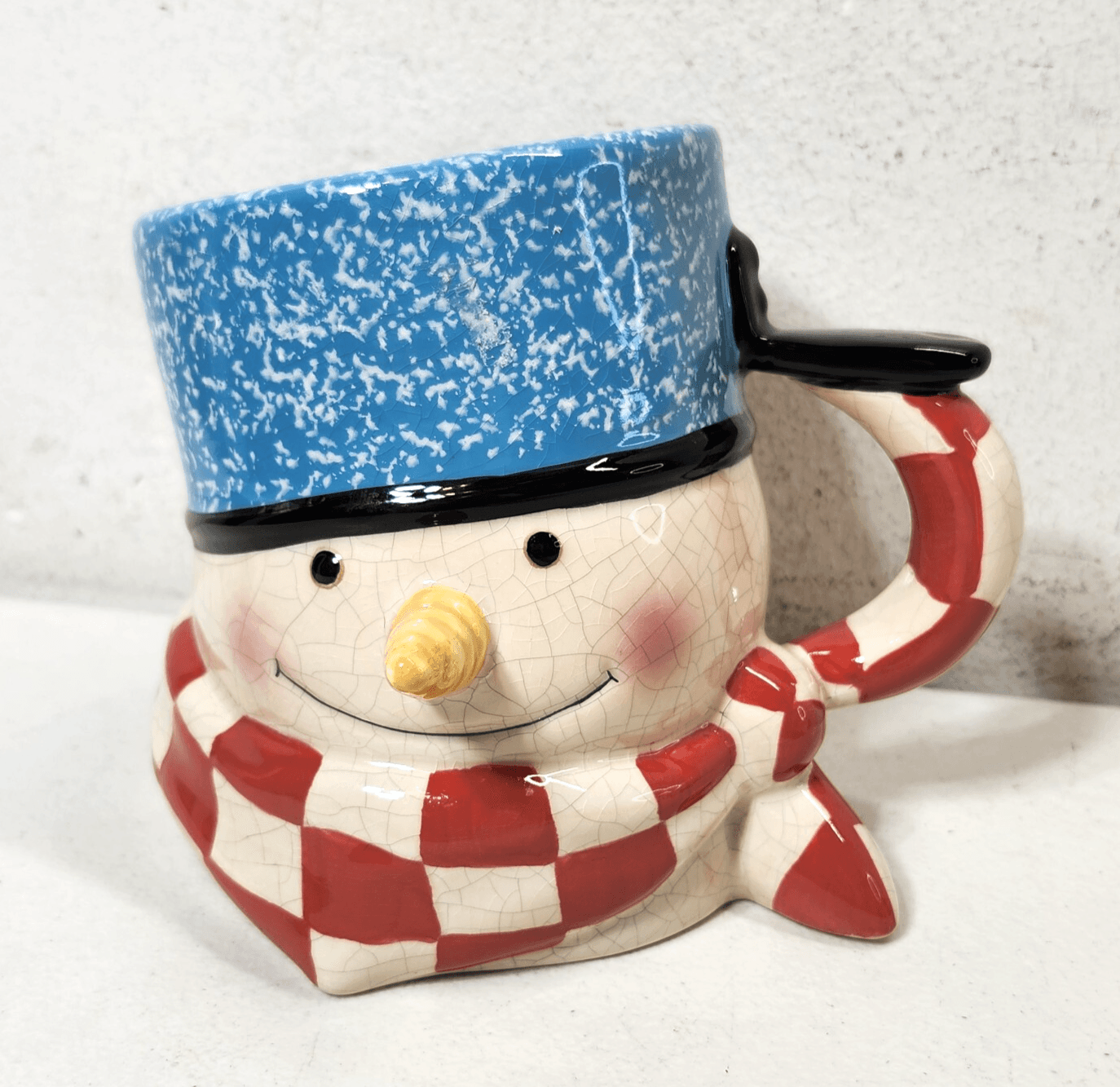 Hallmark Mitford Percy Snowman Ceramic Coffee Mug Cocoa Checkered Christmas