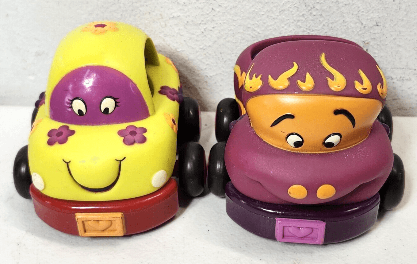 2 My B Toys Flowery Car Taxi Pull Back Wind Up Pre-School Toddler