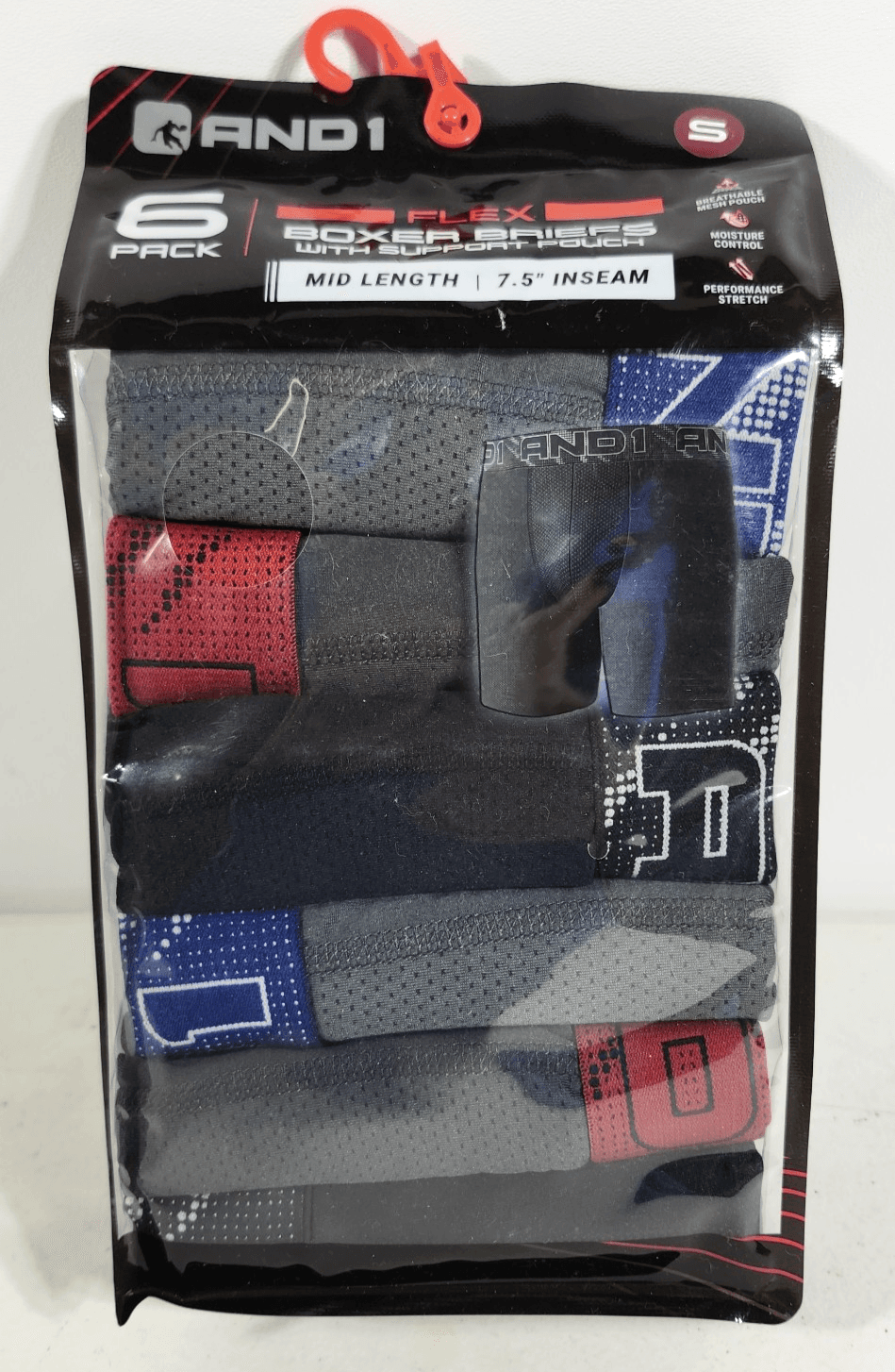 AND1 Men's S Flex Mid Length Boxer Briefs 6 Pairs Underwear NEW