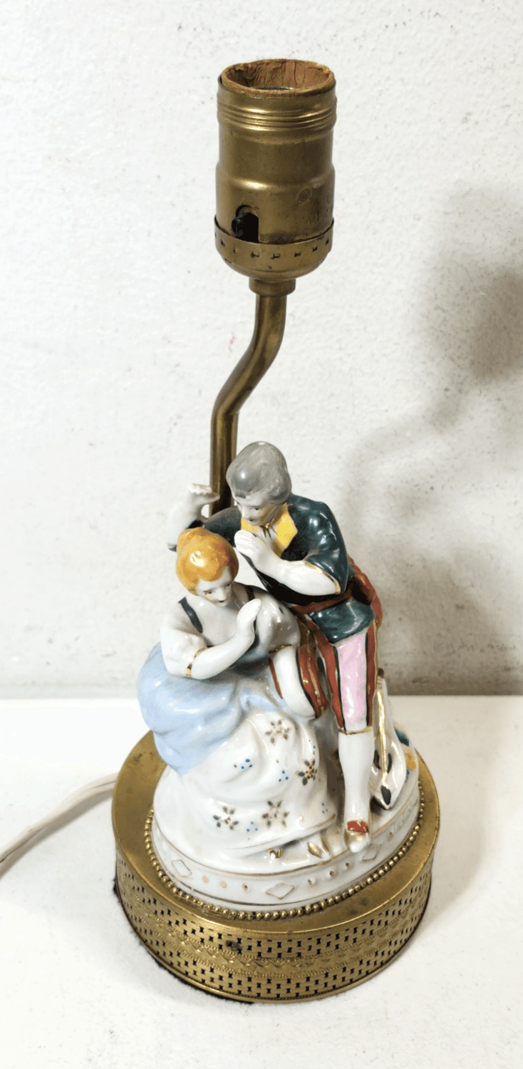 Vintage Lamp Victorian Figures Home Decor 12" Dresden Porcelain Style