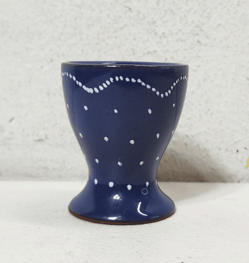SMF Pottery Egg Cup Navy Blue w White Speckles Folk Art Country