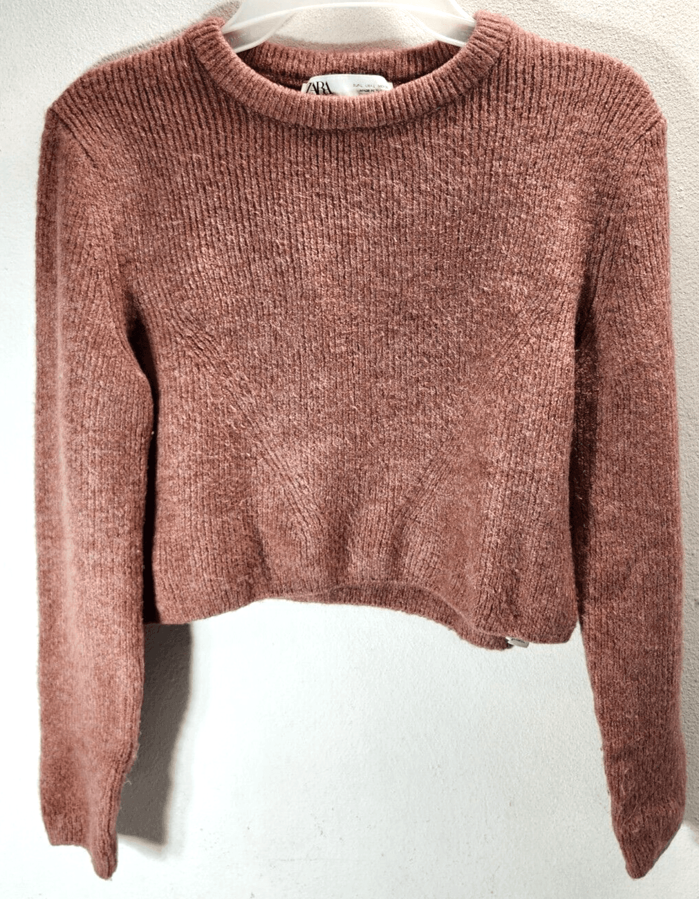 Zara Women's L Cropped Knit Sweater Pullover Pink