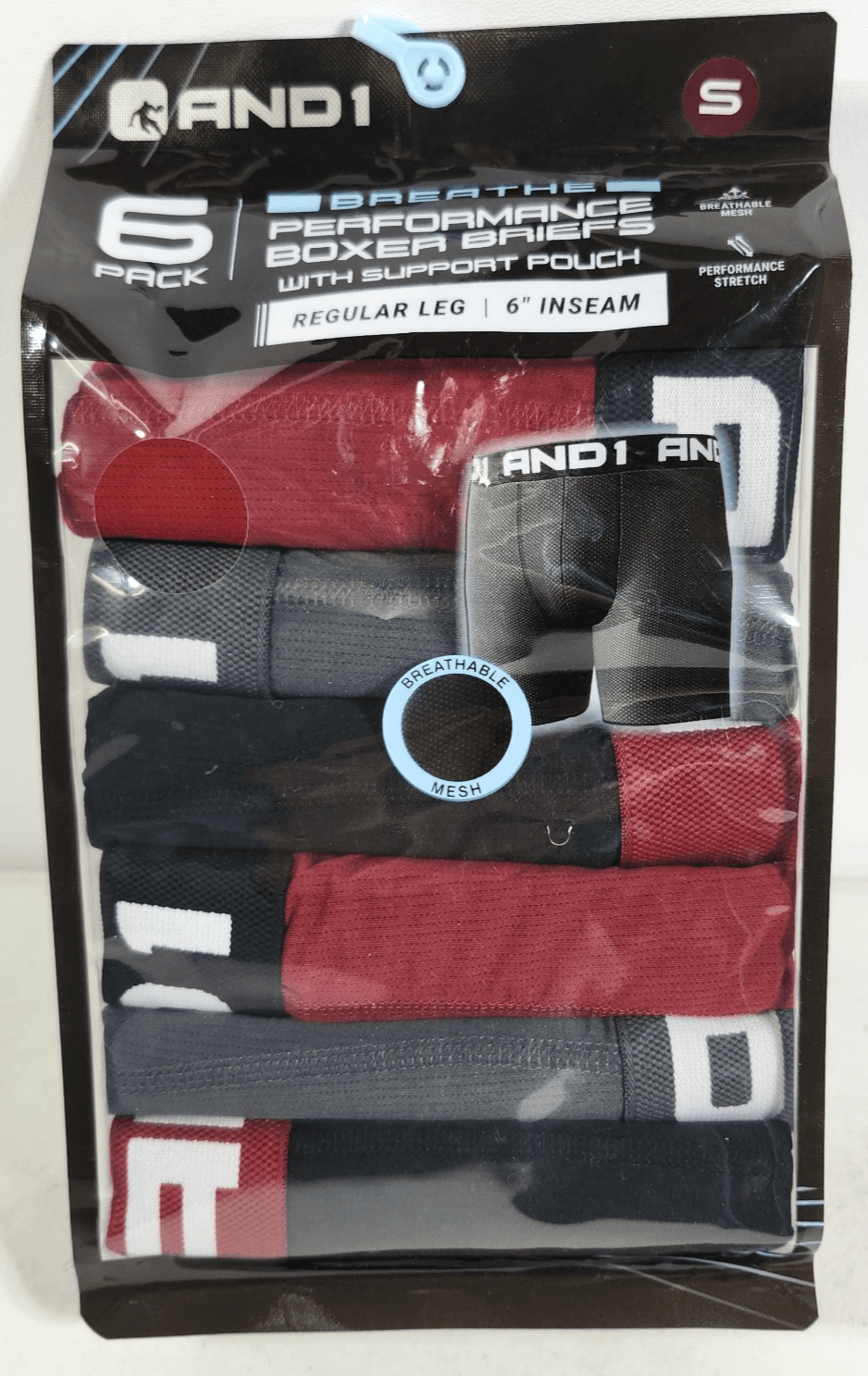 AND1 Men's S Flex Mid Length Boxer Briefs 6 Pairs Underwear NEW
