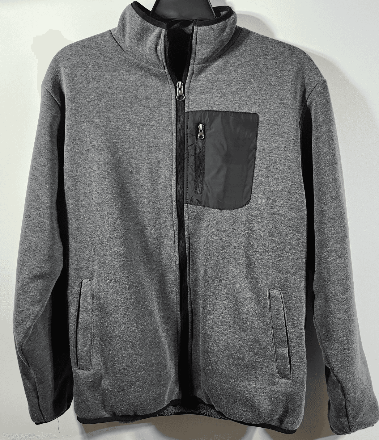 Rugged Wear Men's Large Long Sleeve Gray Pockets Full Zip Fleece Lined