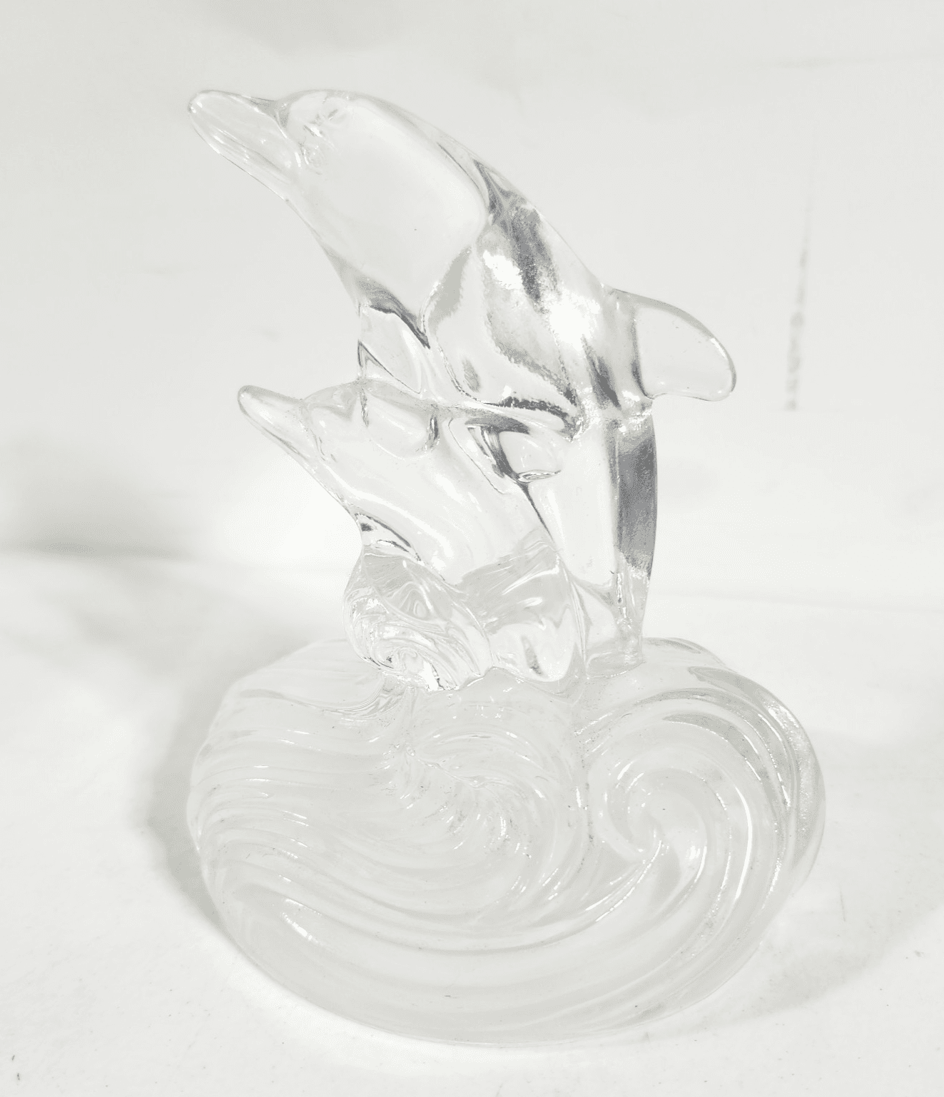 Vintage Dolphins Riding Wave Statue RCR Royal Crystal Rock Figurine Glass 5.5"