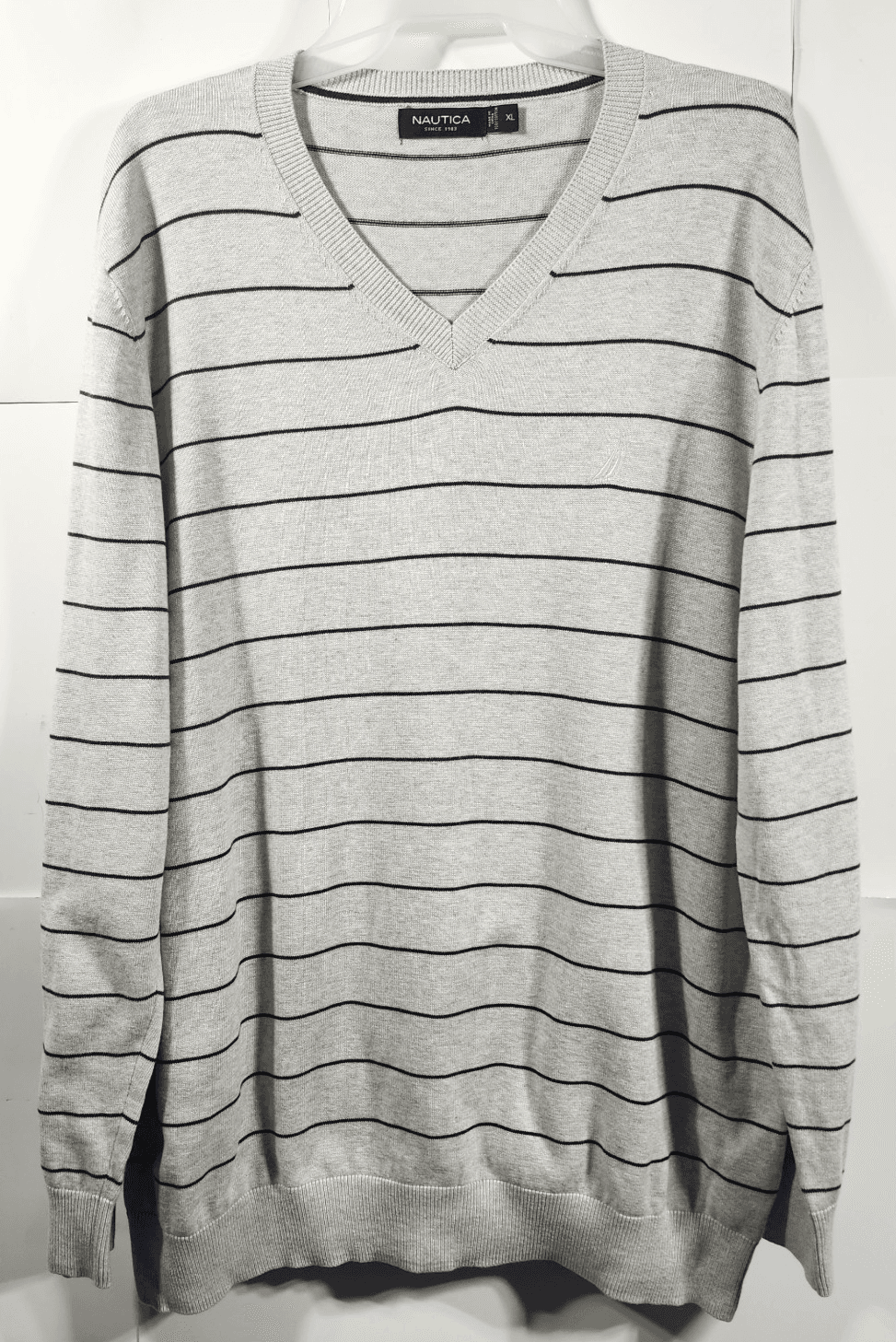 Nautica Sweater Mens XL Long Sleeve V-Neck Lightweight Striped Pullover