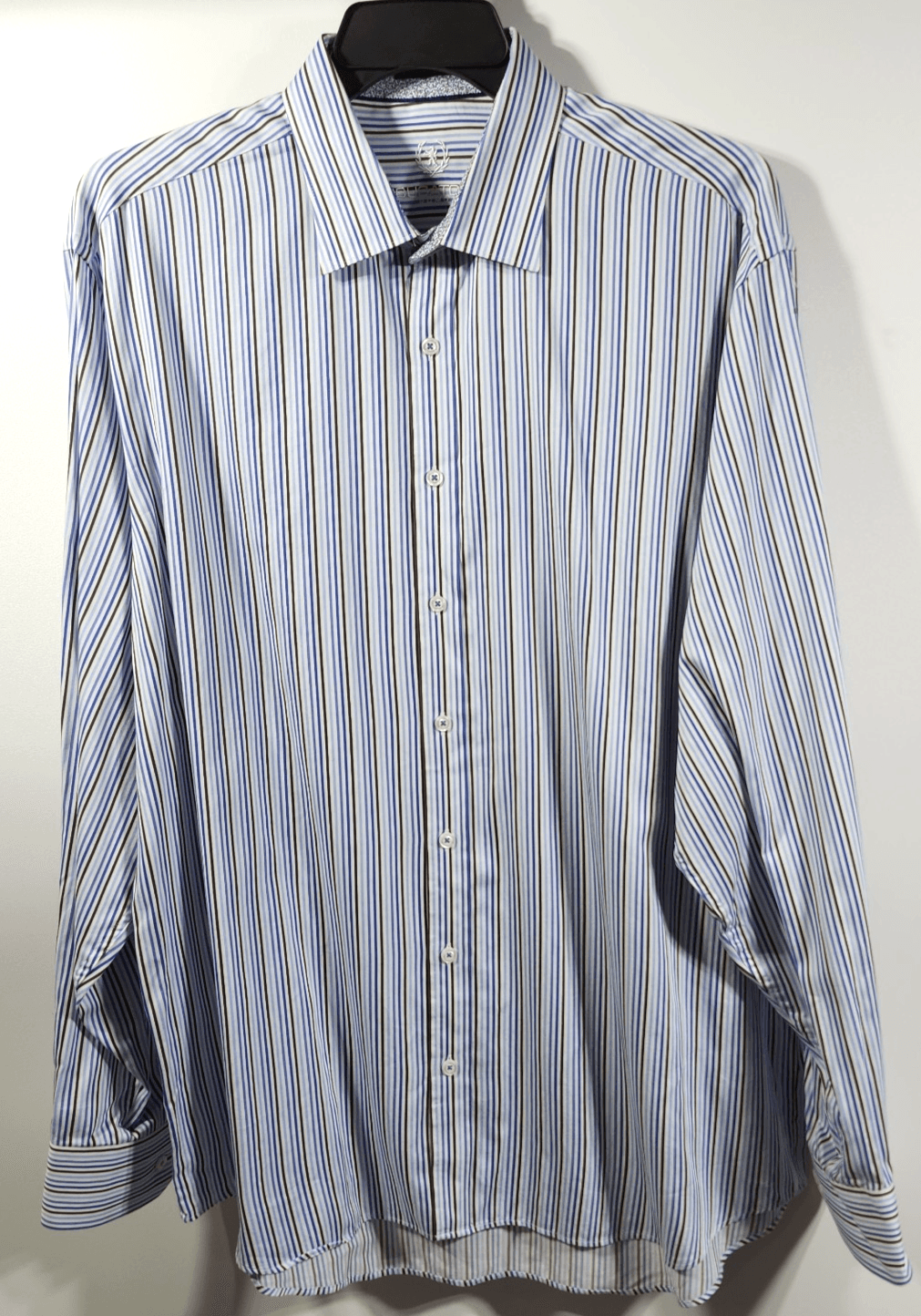 Bugatchi Uomo Men's XXL Shirt Blue Brown Striped Classic Fit Button Up