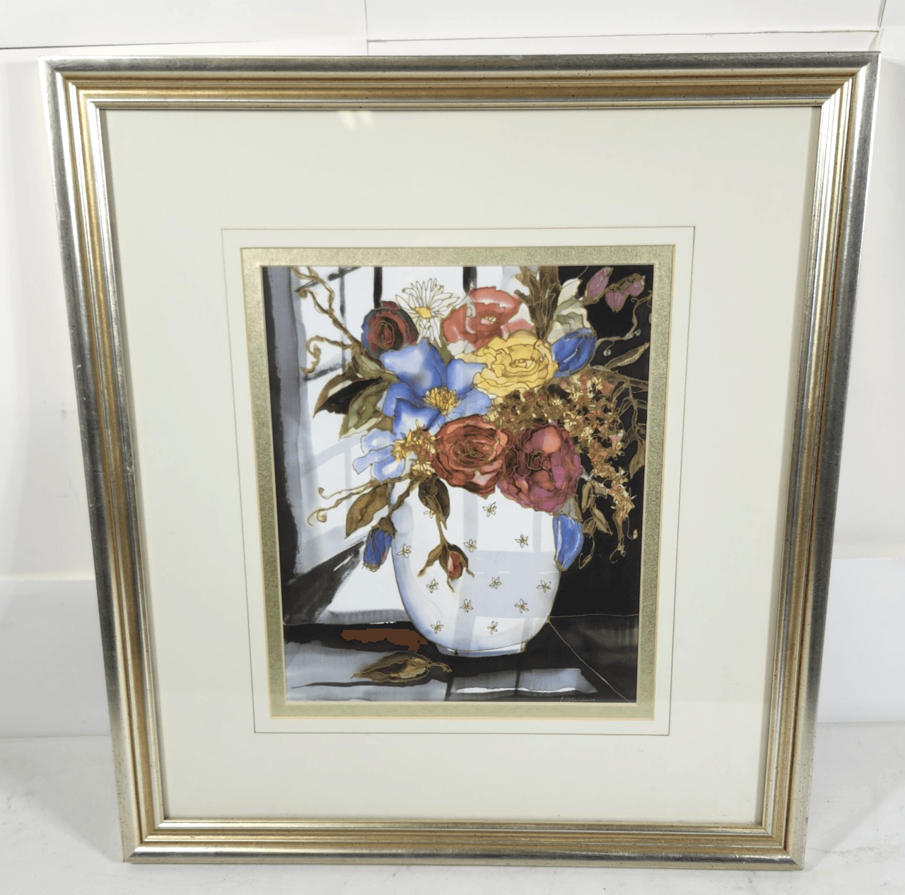 Vintage Fleurs Pour Lulu Floral Still Life Print in Ornate Gold Frame Wall Art