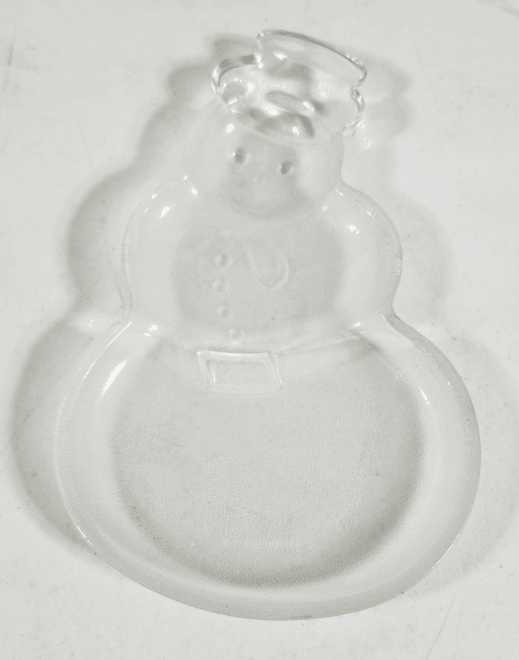 Vintage Frosted Snowman Frosted Glass Serving Tray 8” X 5” Snack Dish