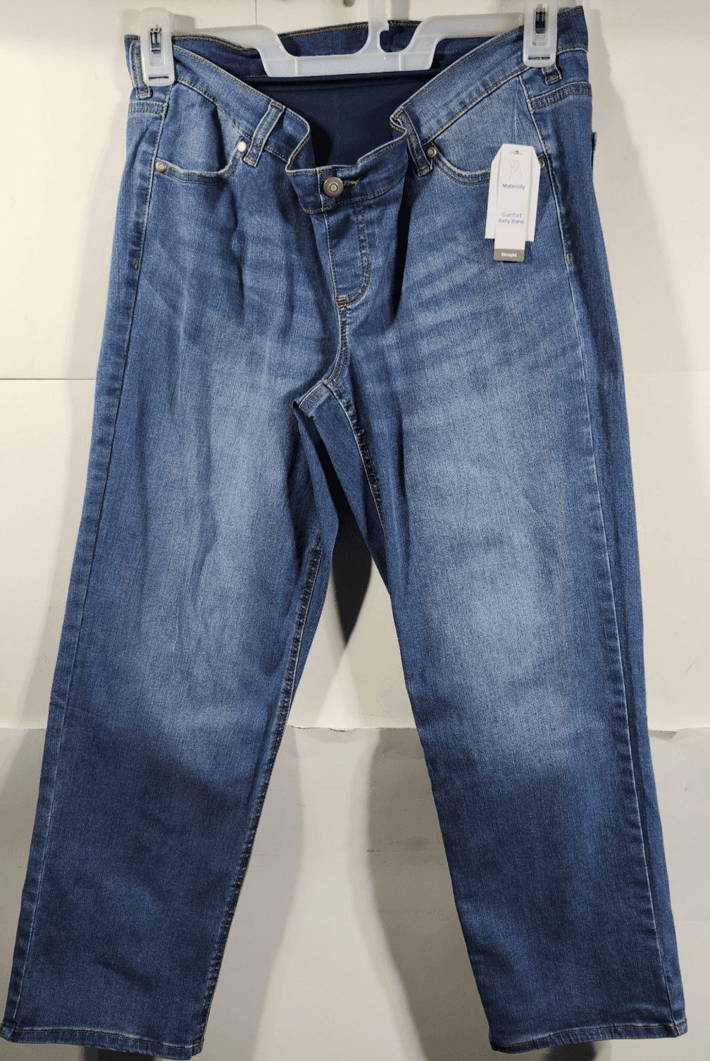 Time & Tru Women's M Maternity Jeans Straight Leg Blue Denim Stretch Pants NEW