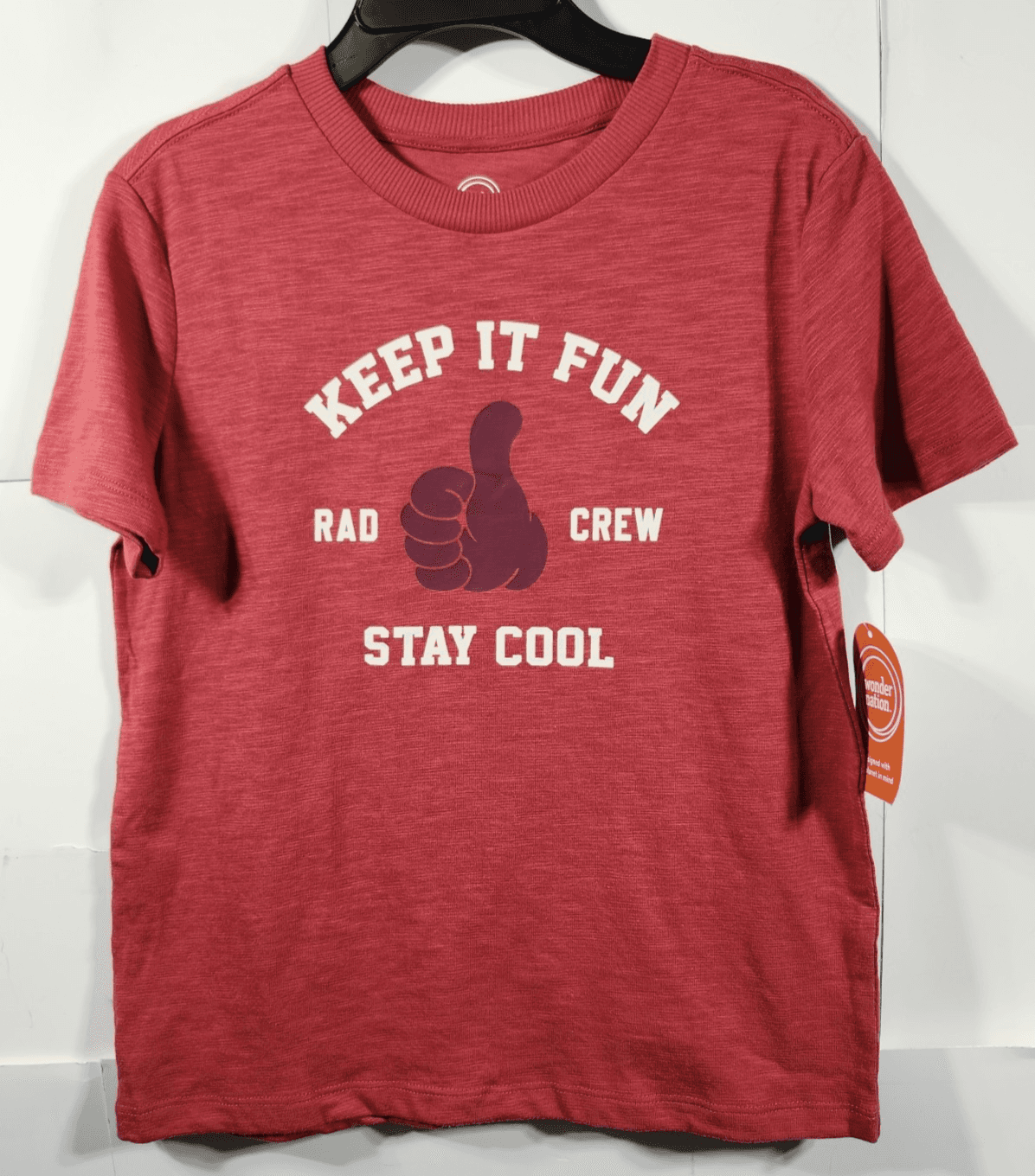 Wonder Nation Boys Short Sleeve T-Shirt Size 10 Red Keep It Fun Graphic NEW