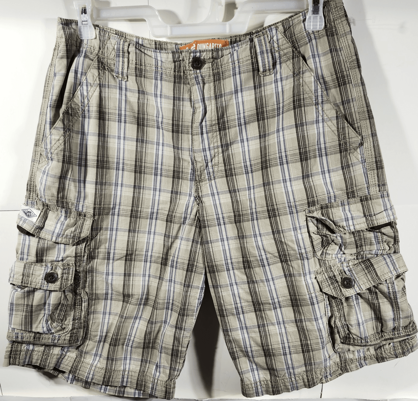 Lee Dungrees Men's Size 33 Cargo Shorts Brown Blue Plaid